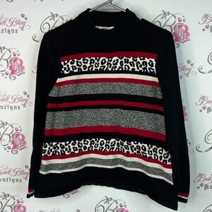 Alia sweater striped animal cheetah print red Petite Black Sweater